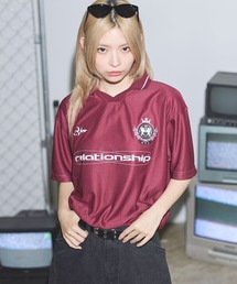 オーバーサイズ襟配色ロゴプリントゲーム半袖Tシャツ ユニフォームシャツ【UNISEX】