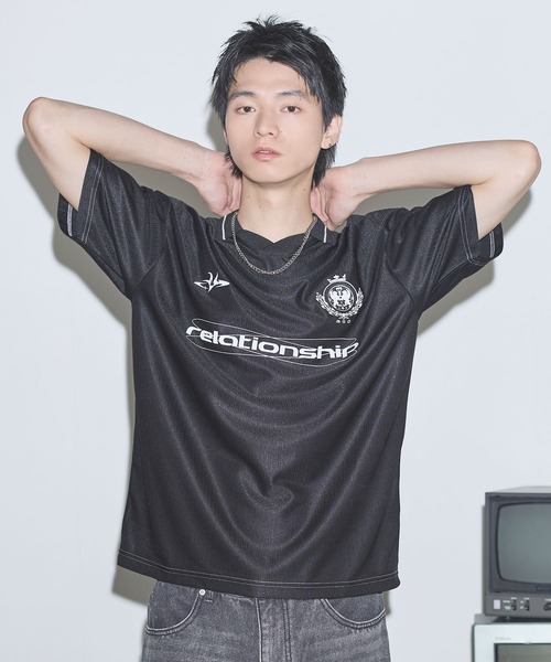 MSG（エムエスジー）の「オーバーサイズ襟配色ロゴプリントゲーム半袖Tシャツ　ユニフォームシャツ【UNISEX】（Tシャツ/カットソー・メンズ・ホワイト/ブラック/レッド/グリーン/サックスブルー/ネイビー/グレー/ブラック系/カモフラージュ・L/M/XL/S）」の20枚目の写真