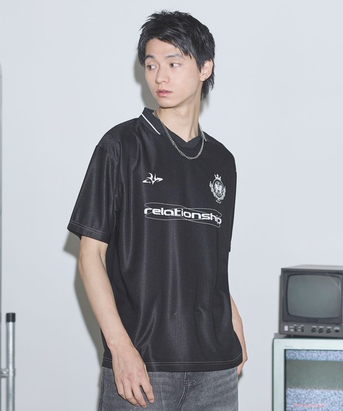 セール】オーバーサイズ襟配色ロゴプリントゲーム半袖Tシャツ