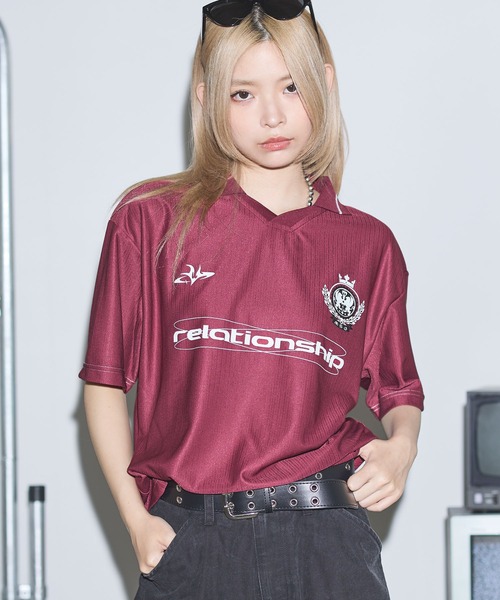 セール】オーバーサイズ襟配色ロゴプリントゲーム半袖Tシャツ