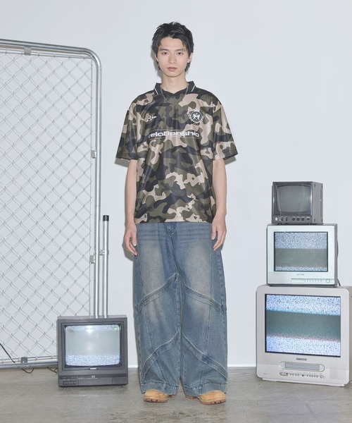 セール】オーバーサイズ襟配色ロゴプリントゲーム半袖Tシャツ