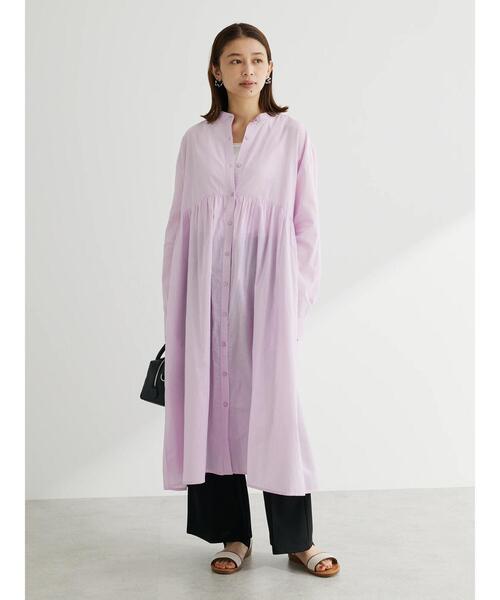 Green　Parks（グリーンパークス）の「ボリュームギャザーシャツワンピース（シャツワンピース・レディース・ラベンダー/チャコールグレー/ホワイト系その他2・FREE）」の14枚目の写真