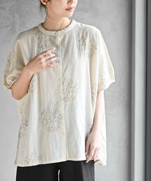 サガラ刺繍バンドカラードルマンブラウス
