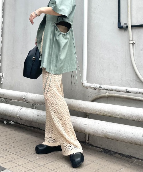 パンツ　ニット　バッグ3点　たかし様 カシュカシュ cache cache 柄編みニットショッパーバッグ （BL