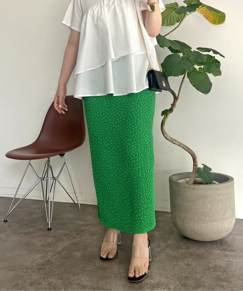 prose verse(プロズヴェール)の「ストレッチポップコーンナロースカート(スカート・レディース・ブラック/グリーン/ブルー・MEDIUM)」の3枚目の写真