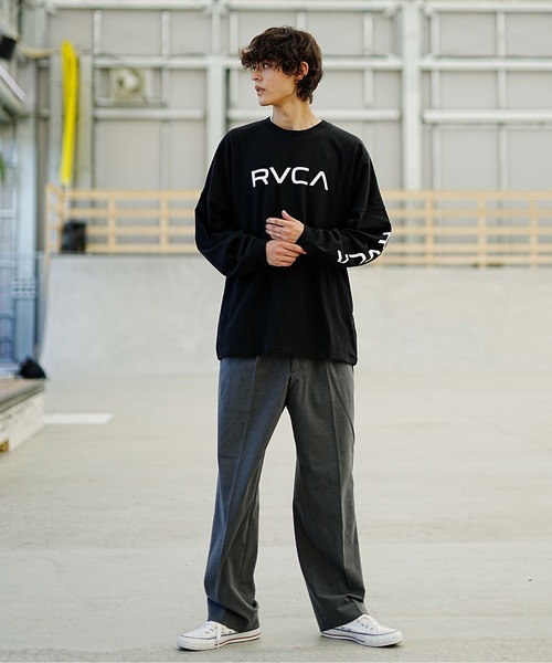 RVCA（ルーカ）の「RVCA/ルーカ ロゴロンT オーバーサイズ ドロップショルダー BD042-064（Tシャツ/カットソー・メンズ・カーキ/ブラック×ブラック/ホワイト×ブラック・M/S/L）」の12枚目の写真