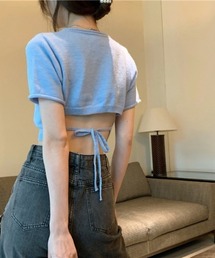 バックリボンニットクロップドトップス