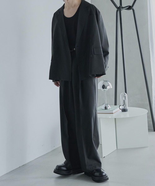 ADAMASTE（アダマスト）の「ワンタックワイドテーパードスラックス【セットアップ対応】【低身長向け】（スラックス・メンズ・ブラック・LARGE/MEDIUM/SMALL）」の3枚目の写真