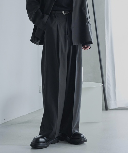 ADAMASTE（アダマスト）の「ワンタックワイドテーパードスラックス【セットアップ対応】【低身長向け】（スラックス・メンズ・ブラック・LARGE/MEDIUM/SMALL）」の7枚目の写真