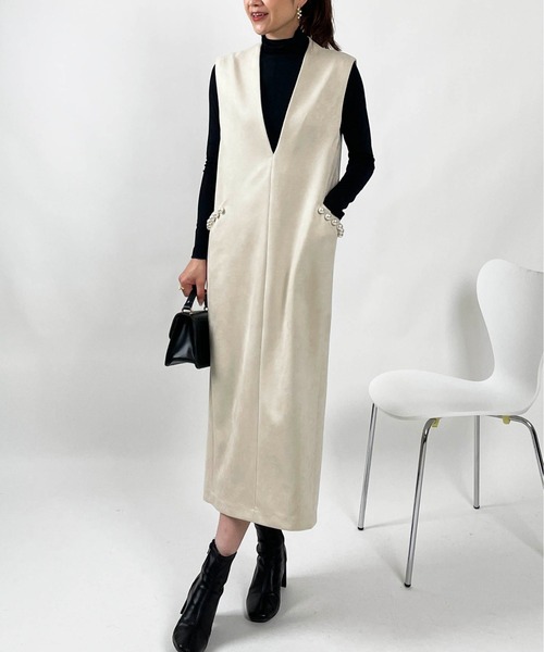 PICCIN PERLA（ピッチンペルラ）の「パール付きストレートジャンスカ（サロペット/オーバーオール・レディース・ブラック/グレー/アイボリー・M）」の14枚目の写真