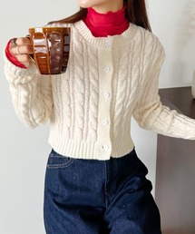 CLEA | クロップド丈ケーブル柄ニットカーディガントップス(カーディガン/ボレロ)