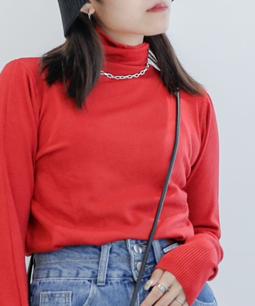 aimoha（アイモハ）の「ハイネック　ニットトップス（ニット/セーター・レディース・レッド/キャメル/グレー/ブラック/ホワイト/イエロー・MEDIUM/X-LARGE/LARGE）」の6枚目の写真