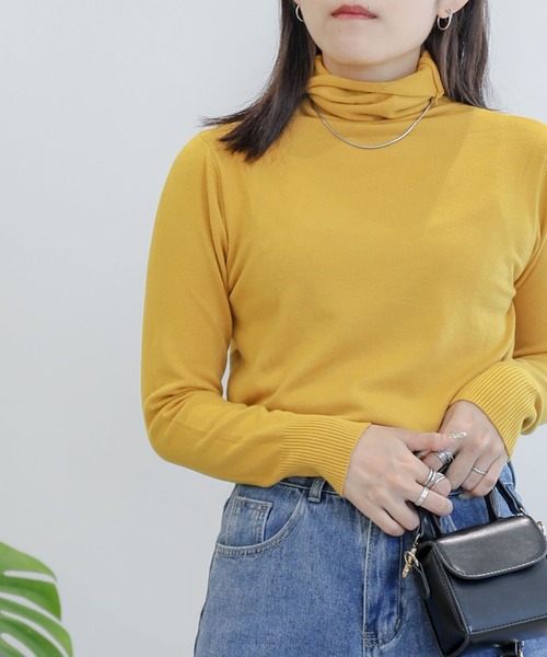 aimoha（アイモハ）の「ハイネック　ニットトップス（ニット/セーター・レディース・レッド/キャメル/グレー/ブラック/ホワイト/イエロー・MEDIUM/X-LARGE/LARGE）」の4枚目の写真