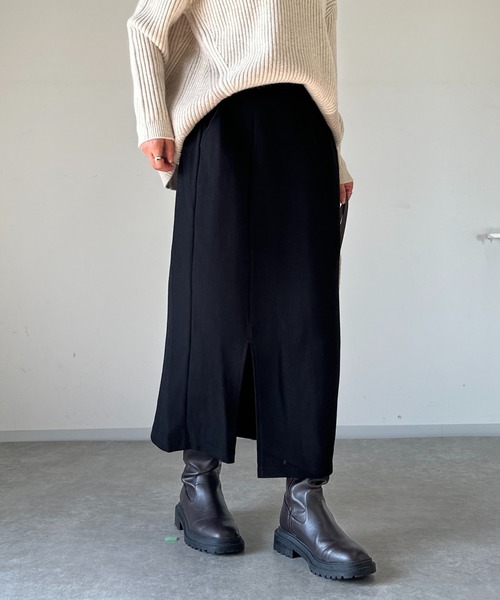 un dix cors（アンディコール）の「ドビー織裏毛スリットナロースカート（スカート・レディース・ブラック/モカ/ベージュ・FREE）」の4枚目の写真