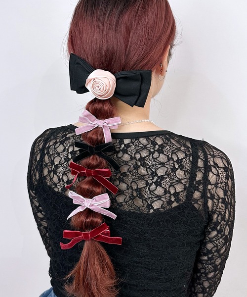 SPINNS（スピンズ）の「【2個セット】ベロアリボンヘアクリップ（バレッタ/ヘアクリップ・レディース・ブラック/レッド/ピンク・ONESIZE）」の6枚目の写真