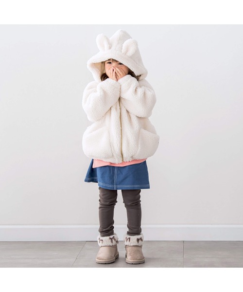 SLAP SLIP（スラップスリップ）の「ウサギ耳フード付きボアパーカー(80~130cm)（パーカー・キッズ・ピンク/オフホワイト・100cm/90cm/110cm/120cm/130cm/80ｃｍ）」の3枚目の写真