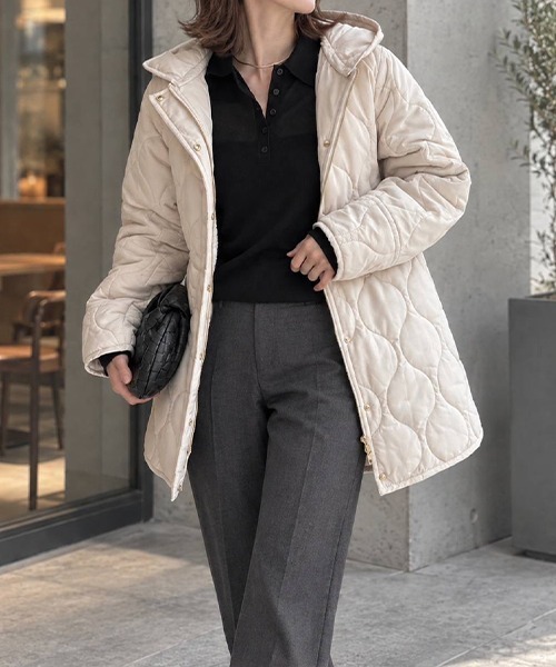 Emma Taylor（エマテイラー）の「【大人アウター◎】ミリタリーキルティングドロストハーフコート（その他アウター・レディース・ブラック/ネイビー/ライトベージュ/モカ/アイボリー・36/38）」の2枚目の写真