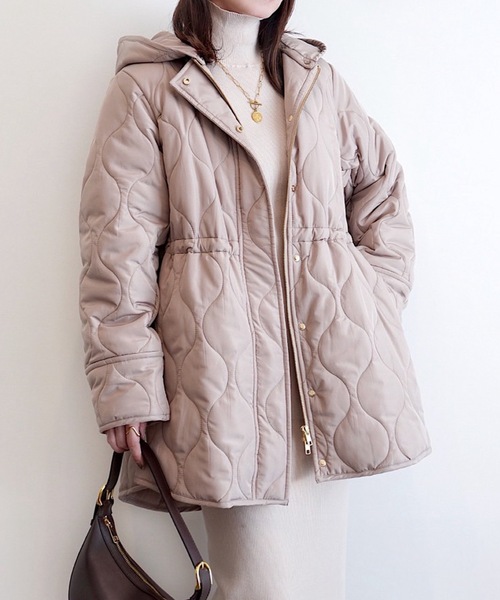 大人アウター◎】ミリタリーキルティングドロストハーフコート Emma