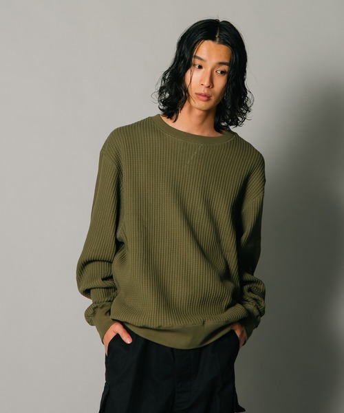 JEMORGAN（ジェーイーモーガン）の「【JEMORGAN/ジェーイーモーガン】オーバーサイズ　ビッグシルエット　ヘビーウェイト　ワッフル　トレーナー（スウェット・メンズ・ブラック/杢グレー/マスタード/カーキ・X-LARGE/LARGE/MEDIUM）」の3枚目の写真