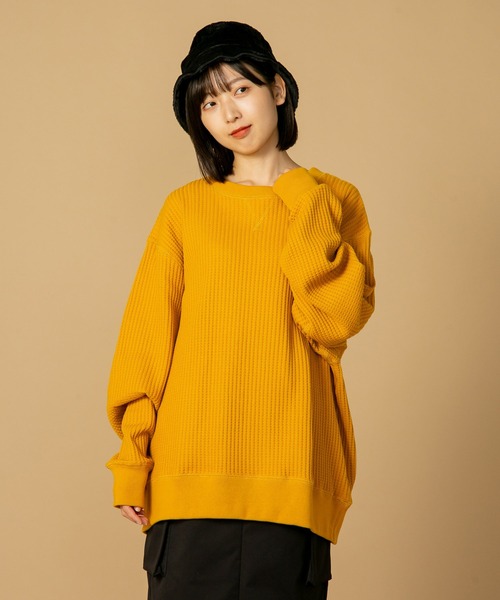 JEMORGAN（ジェーイーモーガン）の「【JEMORGAN/ジェーイーモーガン】オーバーサイズ　ビッグシルエット　ヘビーウェイト　ワッフル　トレーナー（スウェット・メンズ・ブラック/杢グレー/マスタード/カーキ・X-LARGE/LARGE/MEDIUM）」の4枚目の写真