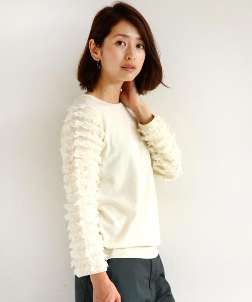 BEAUTY&YOUTH UNITED ARROWS(ビューティーアンドユースユナイテッドアローズ)の「BY ∵袖フリンジ7分丈ニットプルオーバー ◆(ニット/セーター・レディース・オフホワイト/ブラック/ブラウン・FREE)」の8枚目の写真