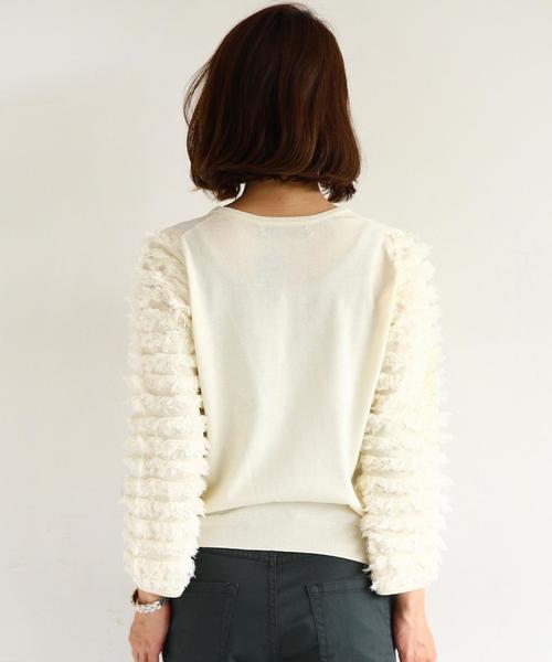 BEAUTY&YOUTH UNITED ARROWS(ビューティーアンドユースユナイテッドアローズ)の「BY ∵袖フリンジ7分丈ニットプルオーバー ◆(ニット/セーター・レディース・オフホワイト/ブラック/ブラウン・FREE)」の10枚目の写真