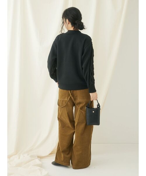 CRAFT STANDARD BOUTIQUE(クラフトスタンダードブティック)の「ケーブルニットドッキングスウェット(スウェット・レディース・杢グレー/モカ/レッド/ブラック/アイボリー/ブルー・FREE)」の8枚目の写真