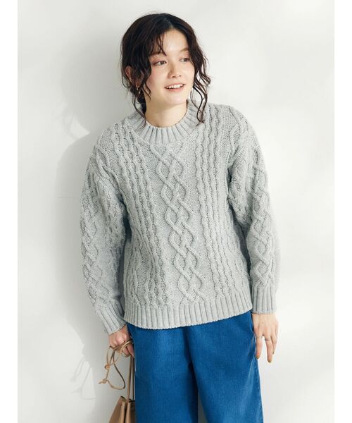CRAFT STANDARD BOUTIQUE(クラフトスタンダードブティック)の「ケーブルニットドッキングスウェット(スウェット・レディース・杢グレー/モカ/レッド/ブラック/アイボリー/ブルー・FREE)」の9枚目の写真