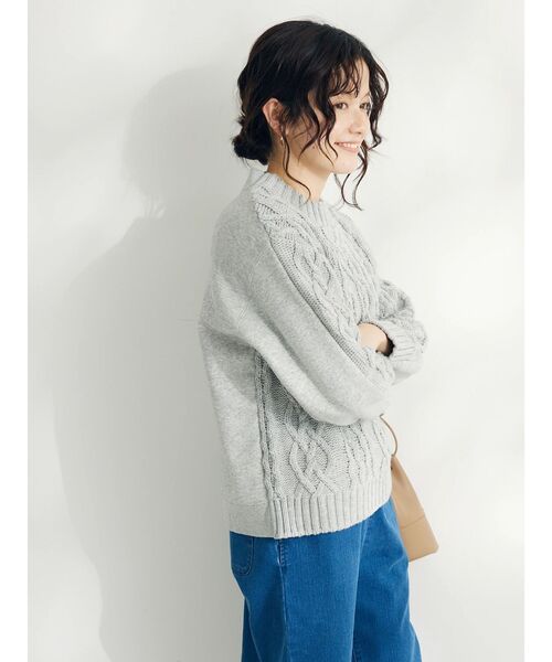 CRAFT STANDARD BOUTIQUE(クラフトスタンダードブティック)の「ケーブルニットドッキングスウェット(スウェット・レディース・杢グレー/モカ/レッド/ブラック/アイボリー/ブルー・FREE)」の10枚目の写真