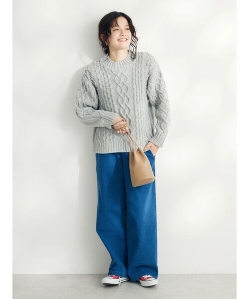 CRAFT STANDARD BOUTIQUE(クラフトスタンダードブティック)の「ケーブルニットドッキングスウェット(スウェット・レディース・杢グレー/モカ/レッド/ブラック/アイボリー/ブルー・FREE)」の12枚目の写真