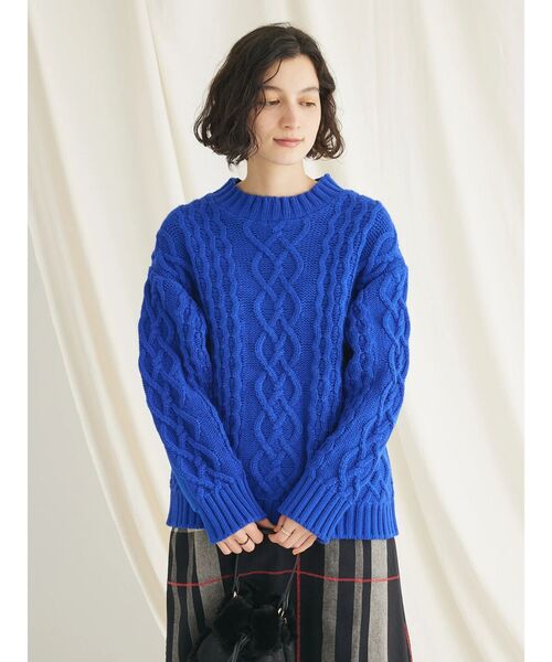 CRAFT STANDARD BOUTIQUE(クラフトスタンダードブティック)の「ケーブルニットドッキングスウェット(スウェット・レディース・杢グレー/モカ/レッド/ブラック/アイボリー/ブルー・FREE)」の15枚目の写真