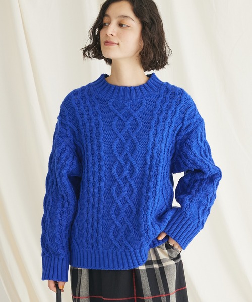 CRAFT STANDARD BOUTIQUE(クラフトスタンダードブティック)の「ケーブルニットドッキングスウェット(スウェット・レディース・杢グレー/モカ/レッド/ブラック/アイボリー/ブルー・FREE)」の5枚目の写真