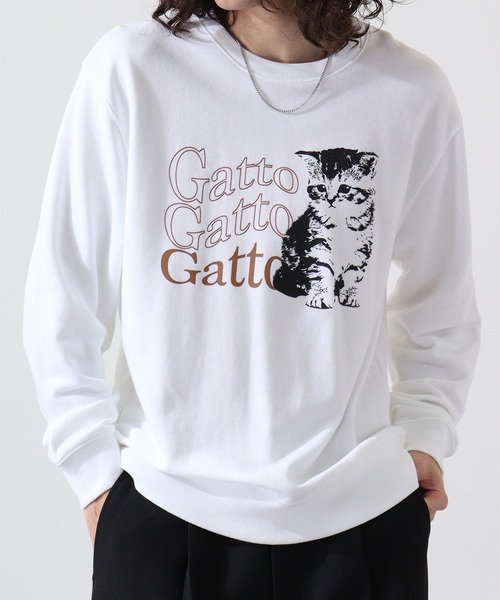 spiritoso(スピリトーゾ)の「spiritoso 猫プリント裏毛スウェット(スウェット・メンズ・杢グレー/ホワイト/ベージュ・M/L)」の4枚目の写真