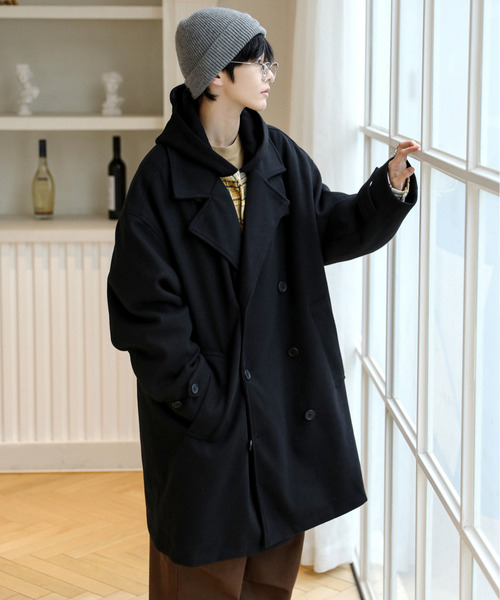 neos（ネオス）の「【neos -addictive design-】ビッグシルエット ウールライク ハーフ トレンチコート（トレンチコート・メンズ・ダークブラウン/チャコールグレー/グレイッシュベージュ/ブラック・LARGE/MEDIUM）」の5枚目の写真