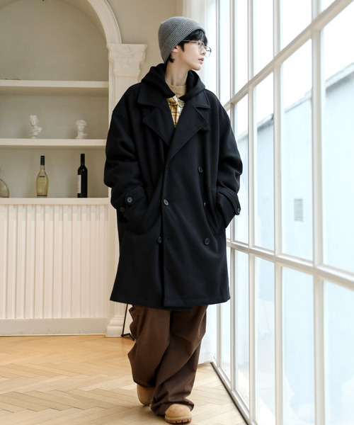 neos（ネオス）の「【neos -addictive design-】ビッグシルエット ウールライク ハーフ トレンチコート（トレンチコート・メンズ・ダークブラウン/チャコールグレー/グレイッシュベージュ/ブラック・LARGE/MEDIUM）」の6枚目の写真