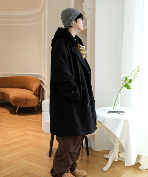 neos（ネオス）の「【neos -addictive design-】ビッグシルエット ウールライク ハーフ トレンチコート（トレンチコート・メンズ・ダークブラウン/チャコールグレー/グレイッシュベージュ/ブラック・LARGE/MEDIUM）」の7枚目の写真