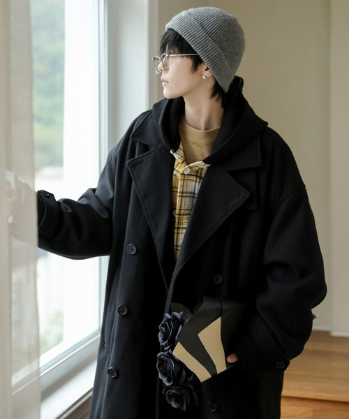 neos（ネオス）の「【neos -addictive design-】ビッグシルエット ウールライク ハーフ トレンチコート（トレンチコート・メンズ・ダークブラウン/チャコールグレー/グレイッシュベージュ/ブラック・LARGE/MEDIUM）」の9枚目の写真