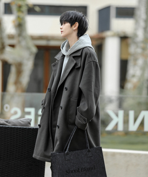 neos（ネオス）の「【neos -addictive design-】ビッグシルエット ウールライク ハーフ トレンチコート（トレンチコート・メンズ・ダークブラウン/チャコールグレー/グレイッシュベージュ/ブラック・LARGE/MEDIUM）」の10枚目の写真