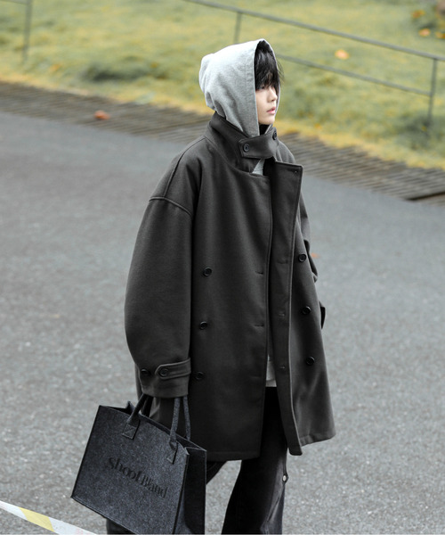neos（ネオス）の「【neos -addictive design-】ビッグシルエット ウールライク ハーフ トレンチコート（トレンチコート・メンズ・ダークブラウン/チャコールグレー/グレイッシュベージュ/ブラック・LARGE/MEDIUM）」の12枚目の写真