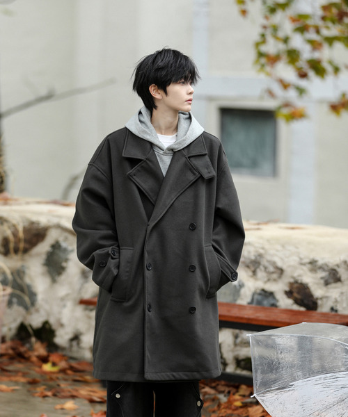 neos（ネオス）の「【neos -addictive design-】ビッグシルエット ウールライク ハーフ トレンチコート（トレンチコート・メンズ・ダークブラウン/チャコールグレー/グレイッシュベージュ/ブラック・LARGE/MEDIUM）」の14枚目の写真