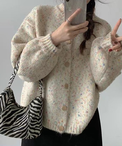 MILAE（ミレ）の「ミックスオーバーサイズニットカーディガン（カーディガン/ボレロ・レディース・オフホワイト/ライトパープル・FREE）」の2枚目の写真