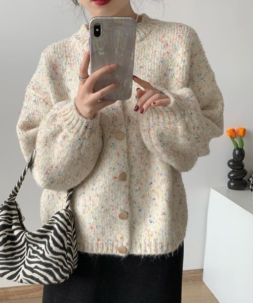 MILAE（ミレ）の「ミックスオーバーサイズニットカーディガン（カーディガン/ボレロ・レディース・オフホワイト/ライトパープル・FREE）」の3枚目の写真