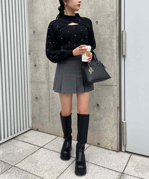 one after another NICE CLAUP（ワンアフターアナザーナイスクラップ）の「キラキラビジュー付きカッティングニット（ニット/セーター・レディース・ブラック/アイボリー/ブルーグレー・FREE）」の18枚目の写真
