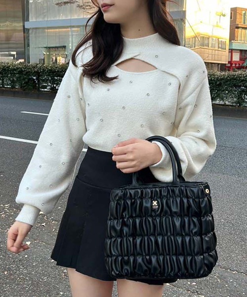 one after another NICE CLAUP（ワンアフターアナザーナイスクラップ）の「キラキラビジュー付きカッティングニット（ニット/セーター・レディース・ブラック/アイボリー/ブルーグレー・FREE）」の11枚目の写真