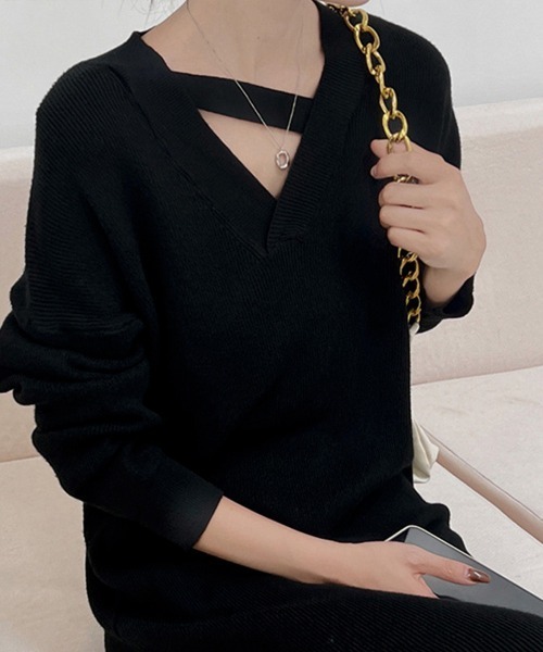 Miniministore（ミニミニストア）の「ニットワンピース レディース 韓国 秋冬（ワンピース・レディース・オフホワイト/ピンク/ブラック/ライトグリーン・フリー）」の6枚目の写真
