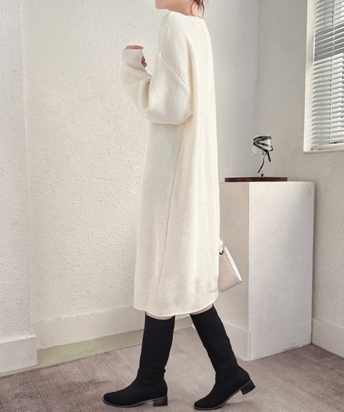 Miniministore（ミニミニストア）の「ニットワンピース レディース 韓国 秋冬（ワンピース・レディース・オフホワイト/ピンク/ブラック/ライトグリーン・フリー）」の11枚目の写真