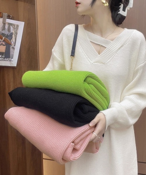 Miniministore（ミニミニストア）の「ニットワンピース レディース 韓国 秋冬（ワンピース・レディース・オフホワイト/ピンク/ブラック/ライトグリーン・フリー）」の14枚目の写真