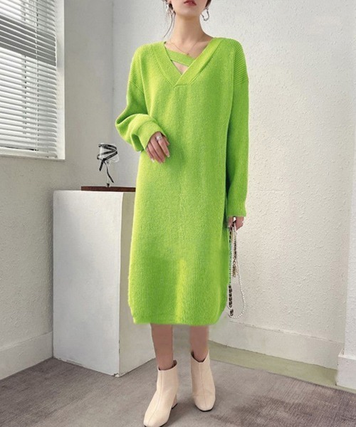 Miniministore（ミニミニストア）の「ニットワンピース レディース 韓国 秋冬（ワンピース・レディース・オフホワイト/ピンク/ブラック/ライトグリーン・フリー）」の18枚目の写真