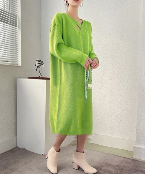 Miniministore（ミニミニストア）の「ニットワンピース レディース 韓国 秋冬（ワンピース・レディース・オフホワイト/ピンク/ブラック/ライトグリーン・フリー）」の19枚目の写真