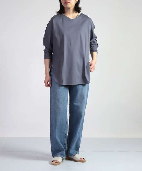 OWLEYE by domingo（アウルアイ バイドミンゴ）の「[ OWLEYE by domingo / アウルアイ ] 60/- シルケットスムースラウンドプルオーバー（スウェット・レディース・グレイッシュベージュ/ブルーグレー/ホワイト・FREE）」の11枚目の写真